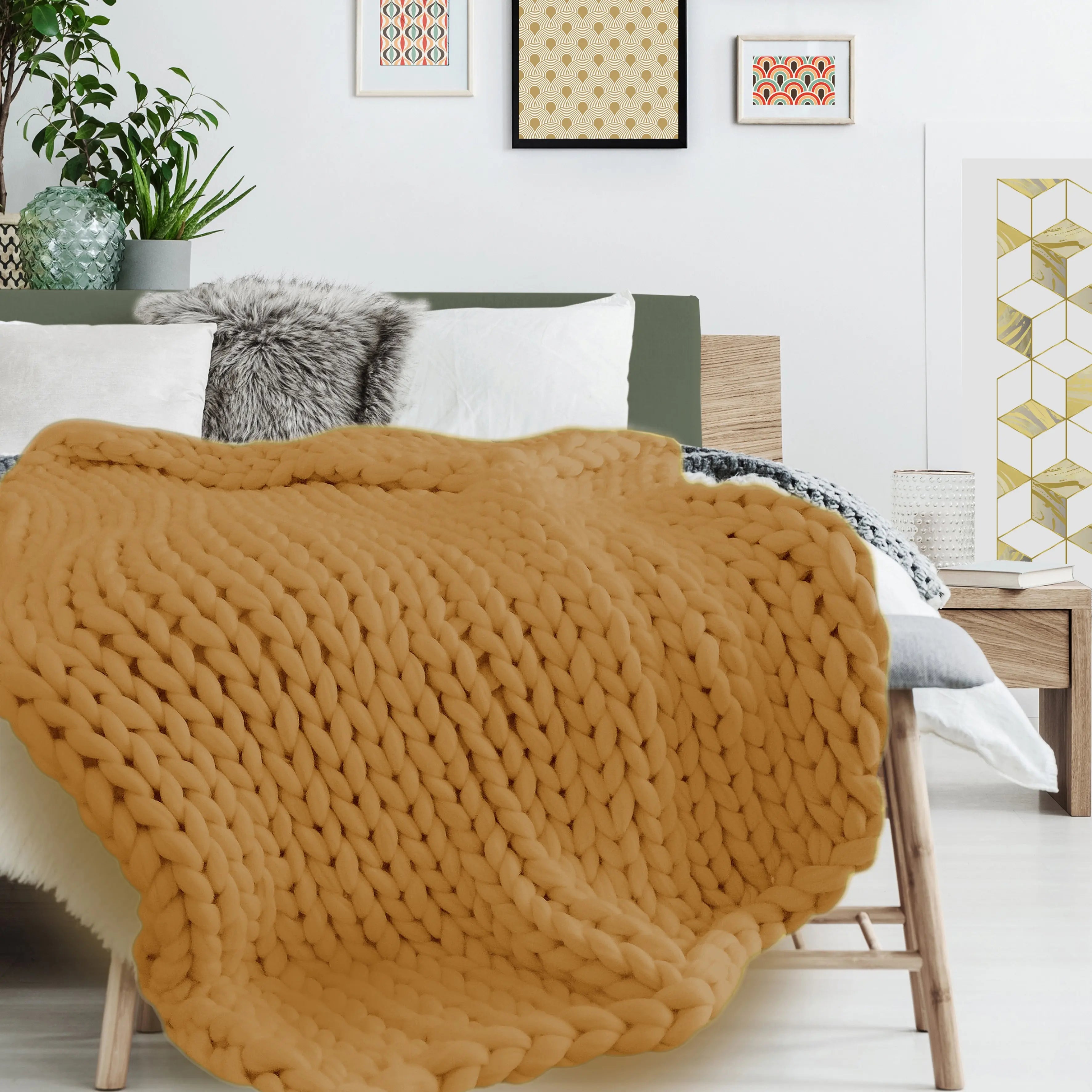 Grobstrick-Decke in Gelb: Grobstrick & weiches Design