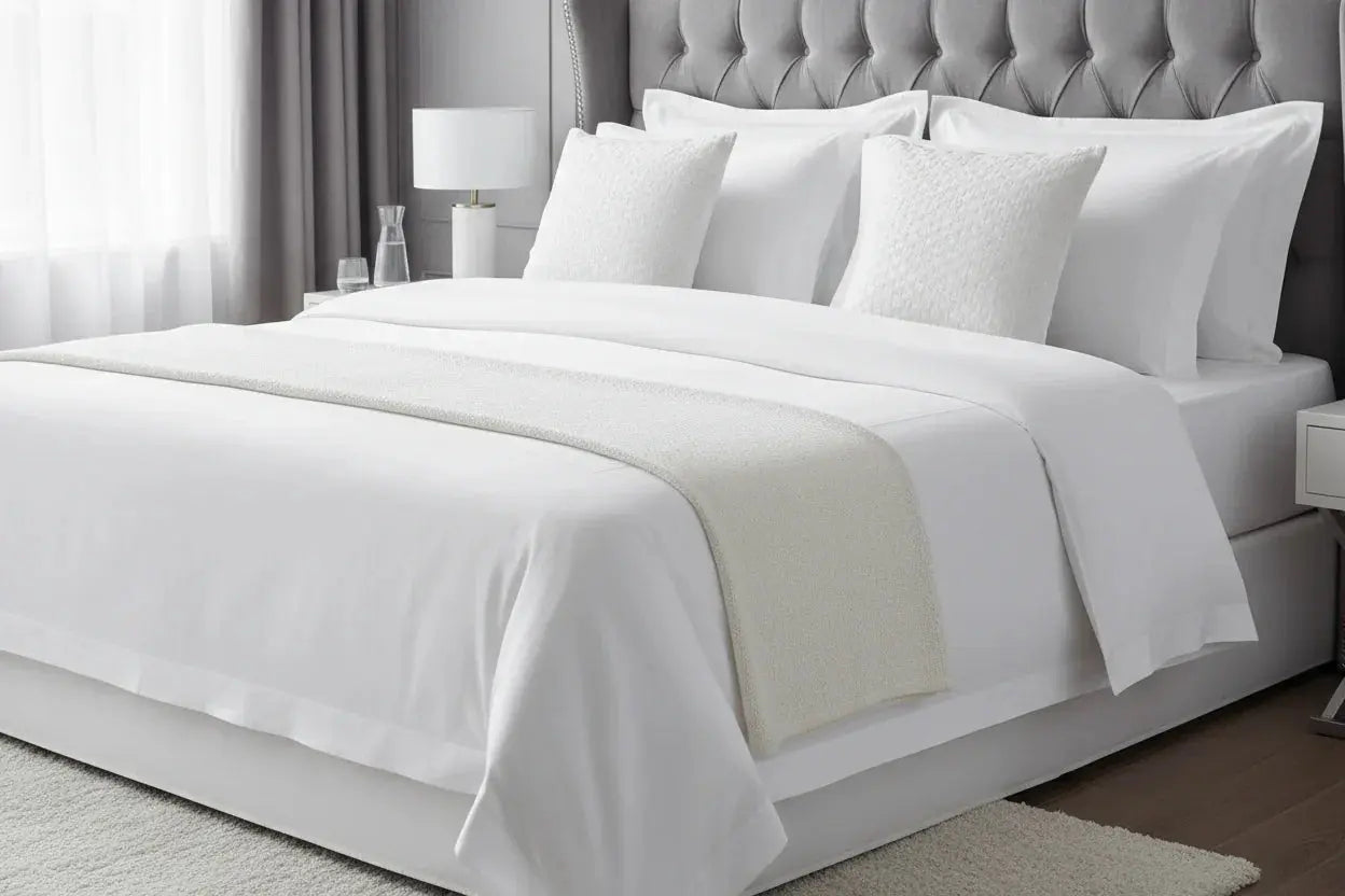 Lit de style hôtel avec superposition de coussins 45x45 Zenpur pour le soutien.