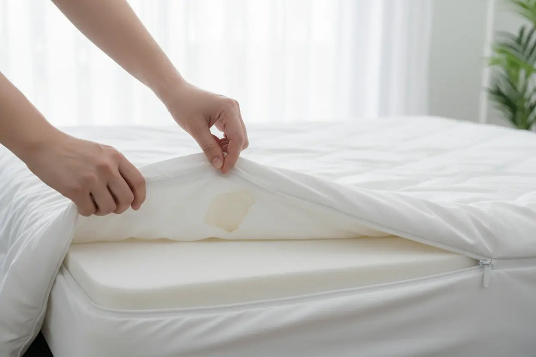 Personne retirant la housse lavable du matelas Zenpur pour nettoyer une tache.