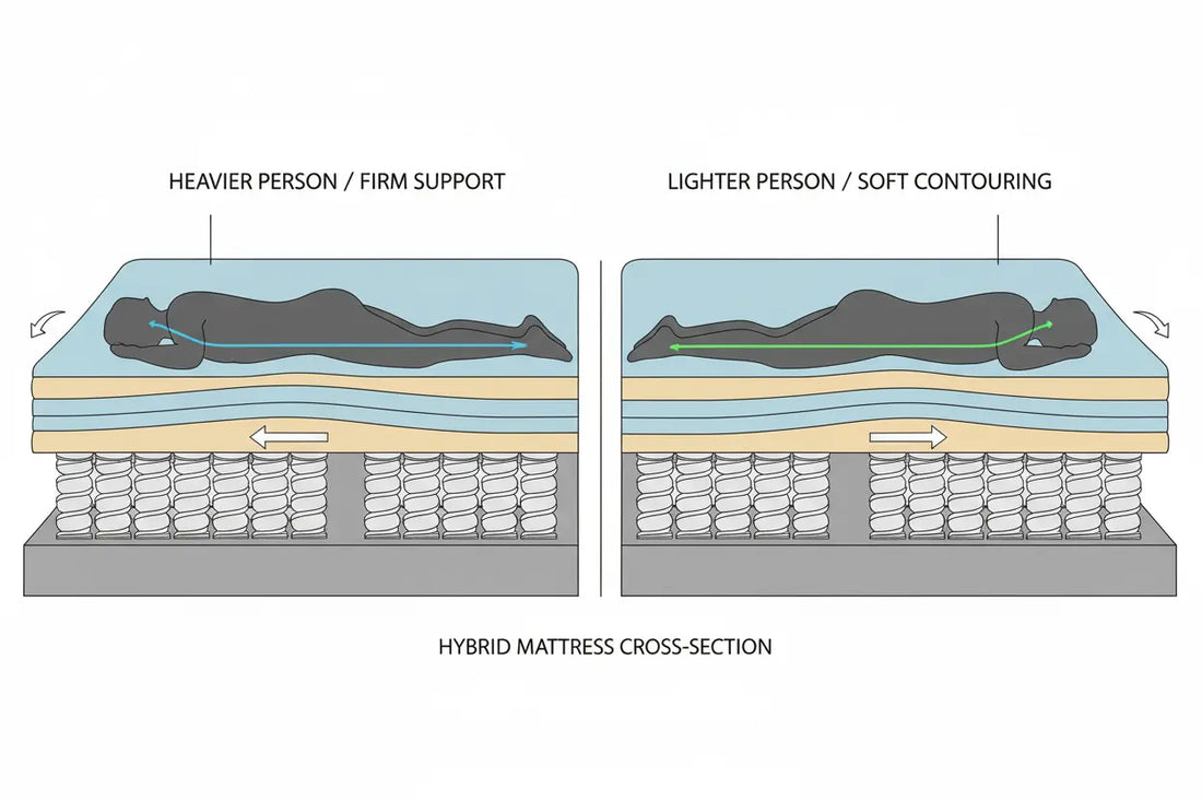 Matelas hybride Zenpur offrant un soutien adaptatif pour un couple aux préférences différentes.