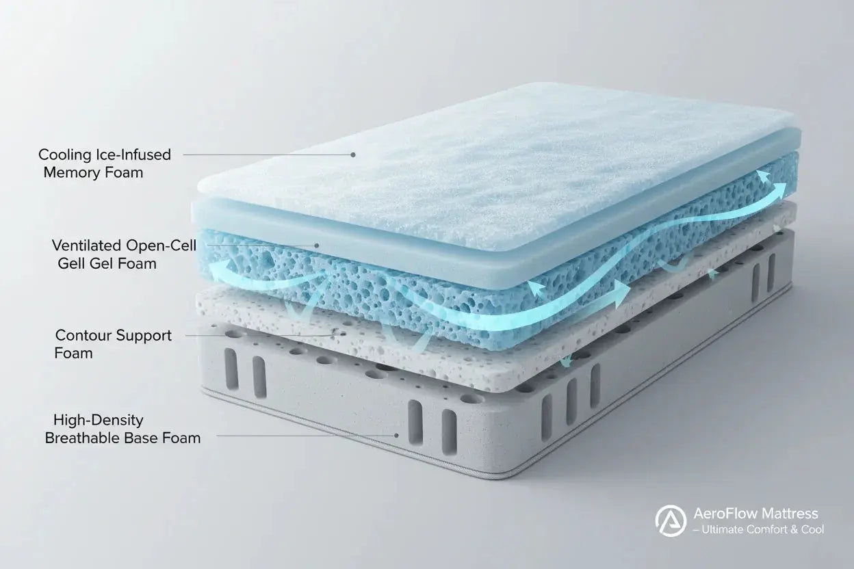 Technologie anti-chaleur et respirante du matelas Zenpur pour dormir au frais.