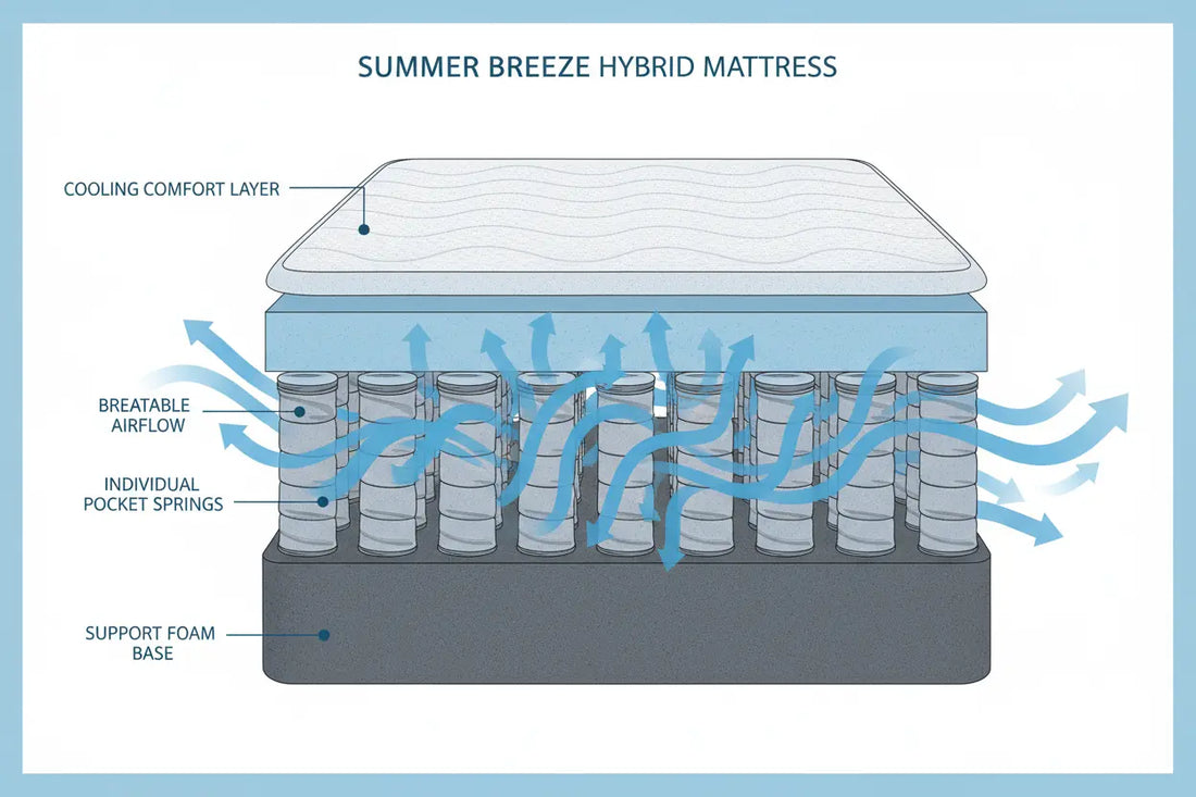 Circulation de l'air et ventilation du matelas hybride Zenpur, idéal pour l'été.