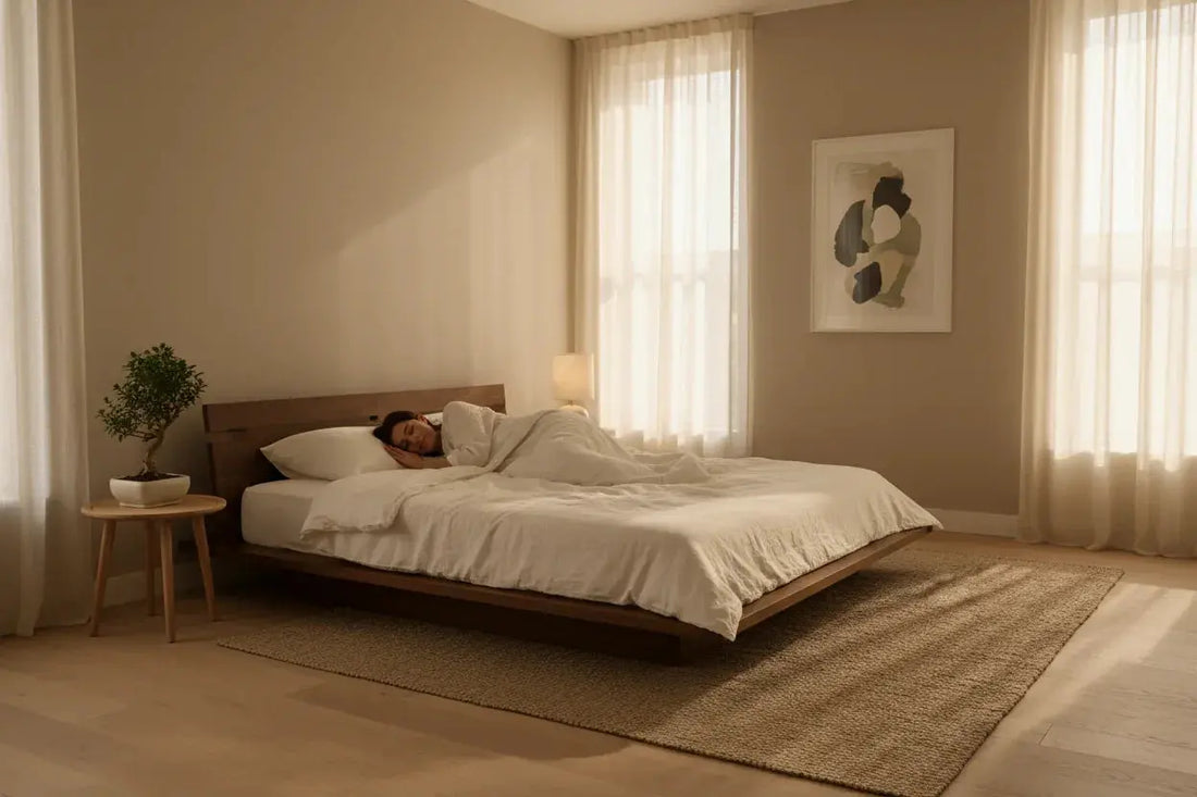 Personne en sommeil paisible et sans stress grâce au confort ergonomique Zenpur.