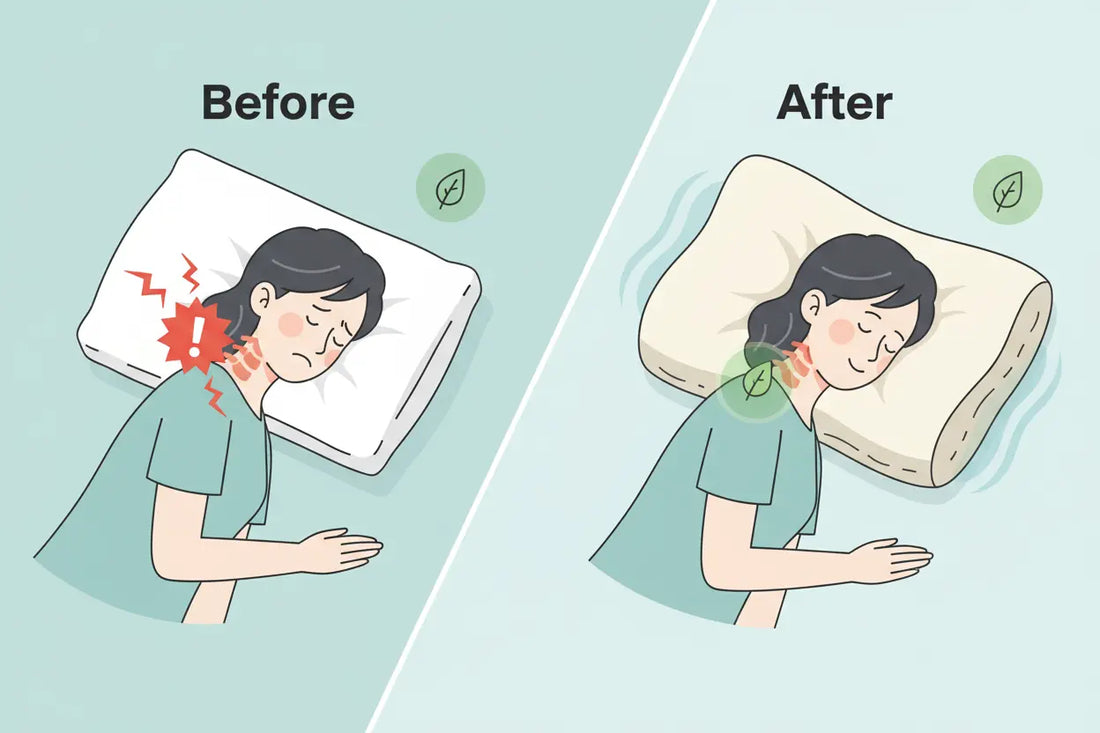 Schéma montrant l'oreiller cervical Zenpur empêchant les bras engourdis la nuit.