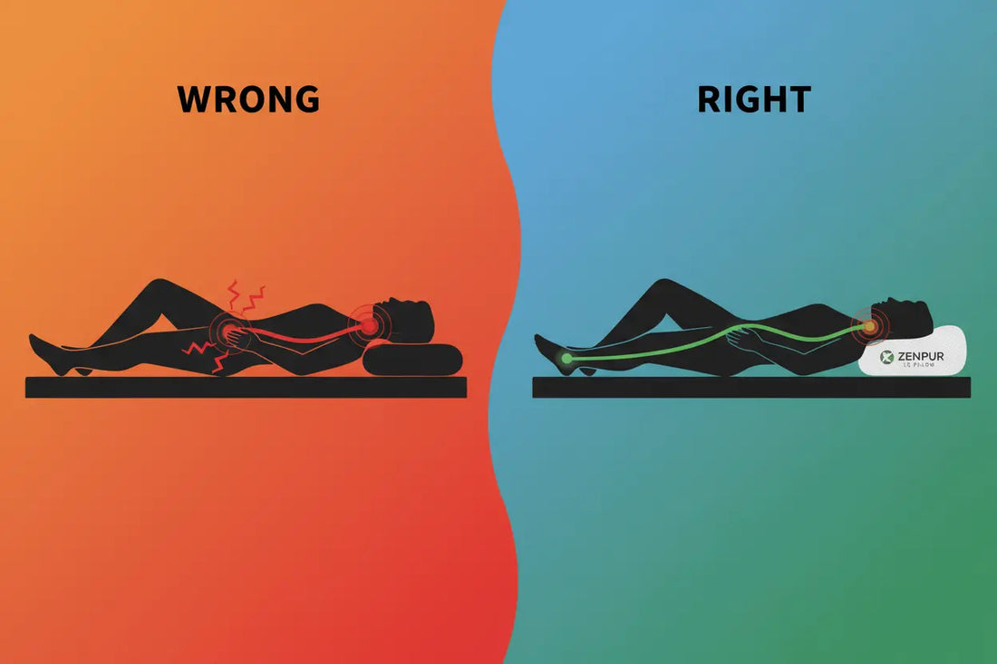 Illustration montrant comment un oreiller Zenpur aide à arrêter de dormir sur le ventre.