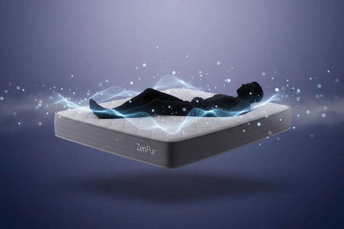 Personne atteinte de fibromyalgie soulagée des points de pression ("zéro pression") sur un matelas Zenpur.