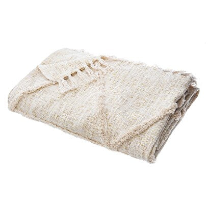 Jeté de Lit Beige en Coton Tufté Inca - 130x180 cm