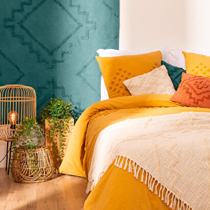 Jeté de Lit Beige en Coton Tufté Inca - 130x180 cm