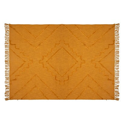Jeté de lit Jaune Moutarde en Coton Tufté Inca - 130x180 cm