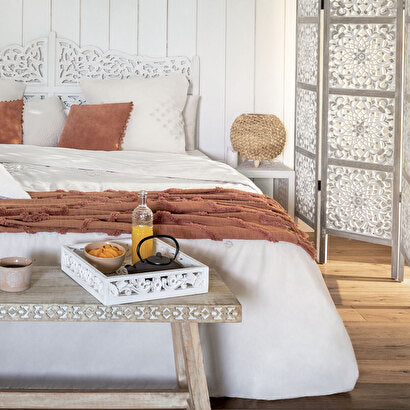 Jeté de Lit Rose Terracotta en Coton Tufté Inca - 130x180 cm