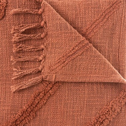 Jeté de Lit Rose Terracotta en Coton Tufté Inca - 130x180 cm