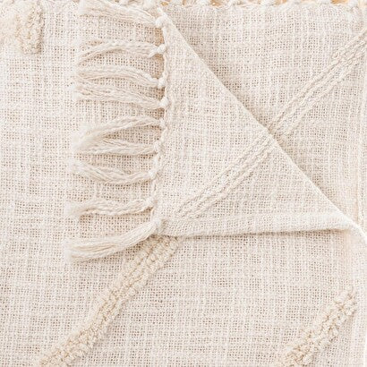 Jeté de Lit Blanc Ivoire en Coton Tufté Inca - 130x180 cm