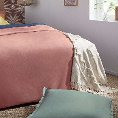 Jeté de Lit Blanc Ivoire en Coton Tufté Inca - 130x180 cm