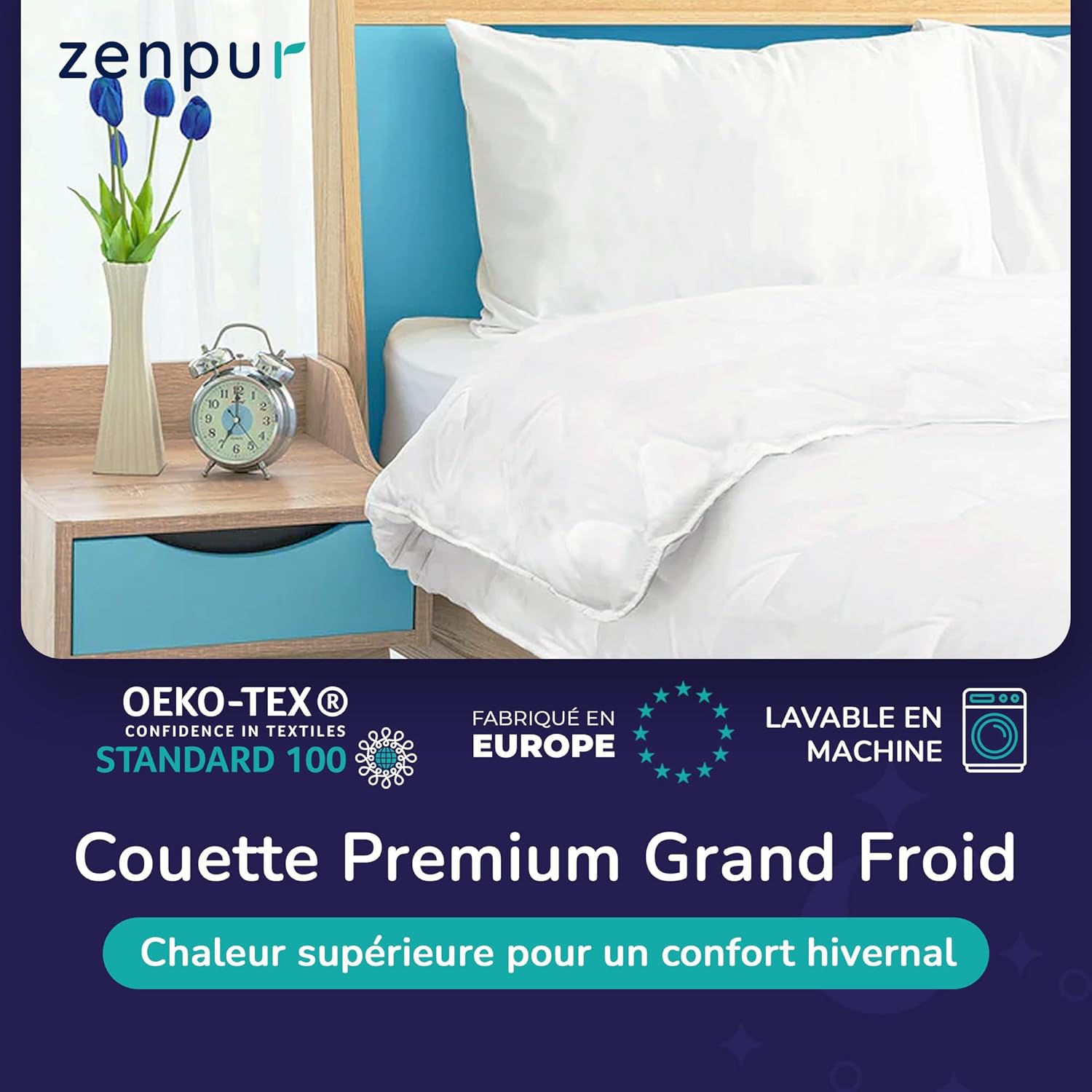 ZenPur Couette Premium - Chaleur Confortable - Fabriqué en UE, Certifié Norme Oeko-TEX 100, Alliez Qualité et Élégance! ZenPur