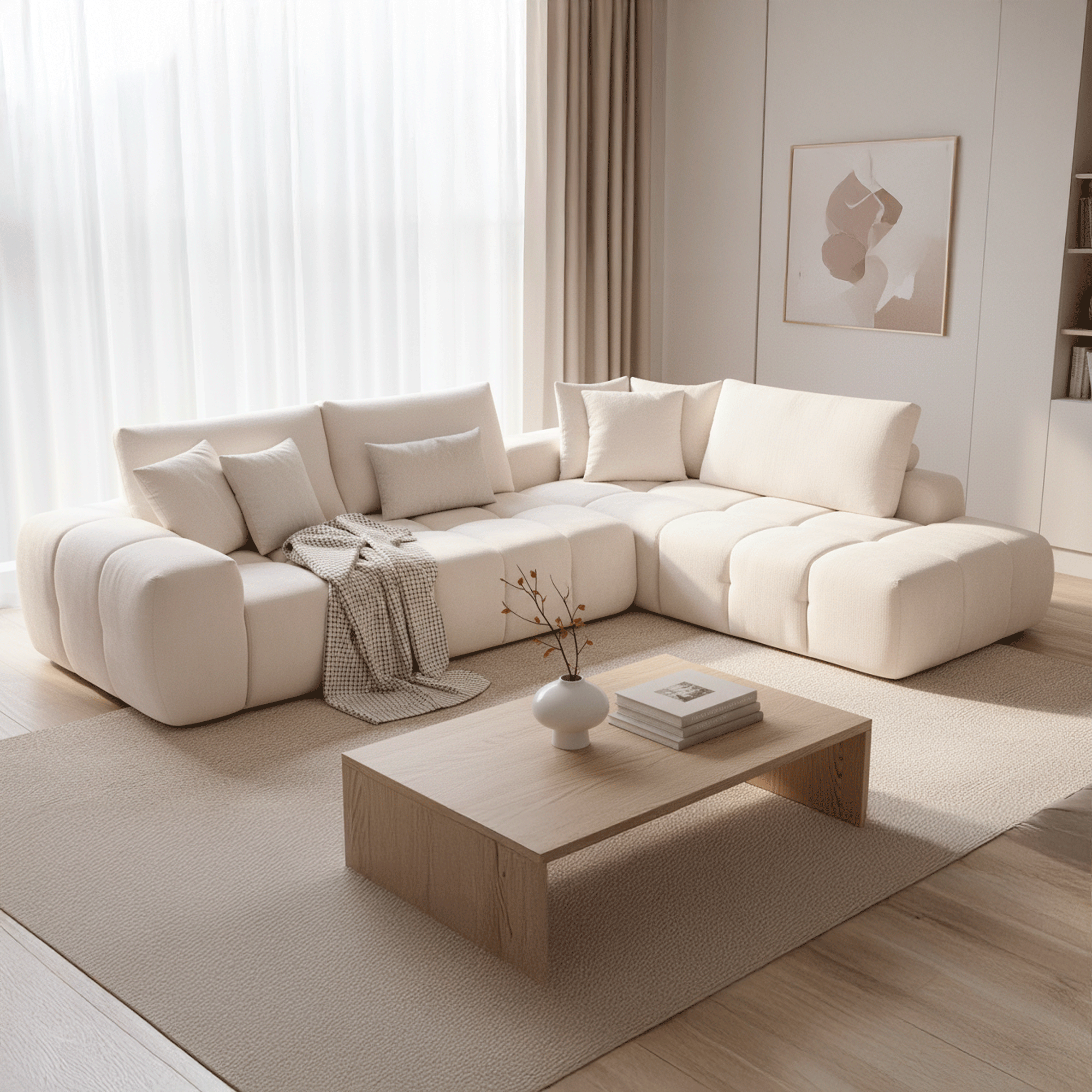 Canapé Compressé d'Angle Beige avec Méridienne Y215 - Ressorts Ensachés & Mousse Haute Densité (Copie) ZenPur