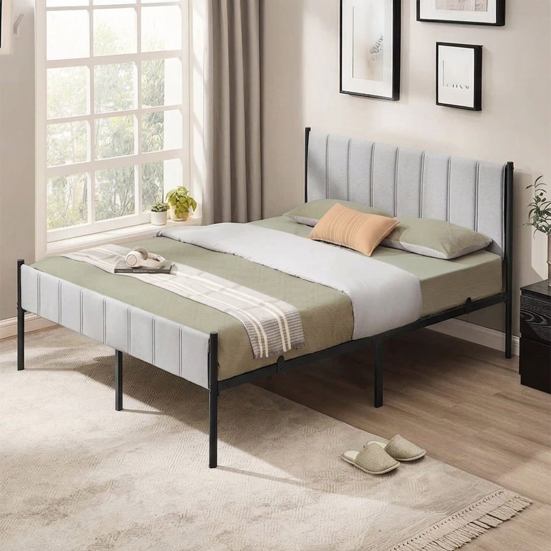 Lit Double 160x200 VASAGLE avec tête de lit rembourrée et sommier à lattes en acier ZenPur