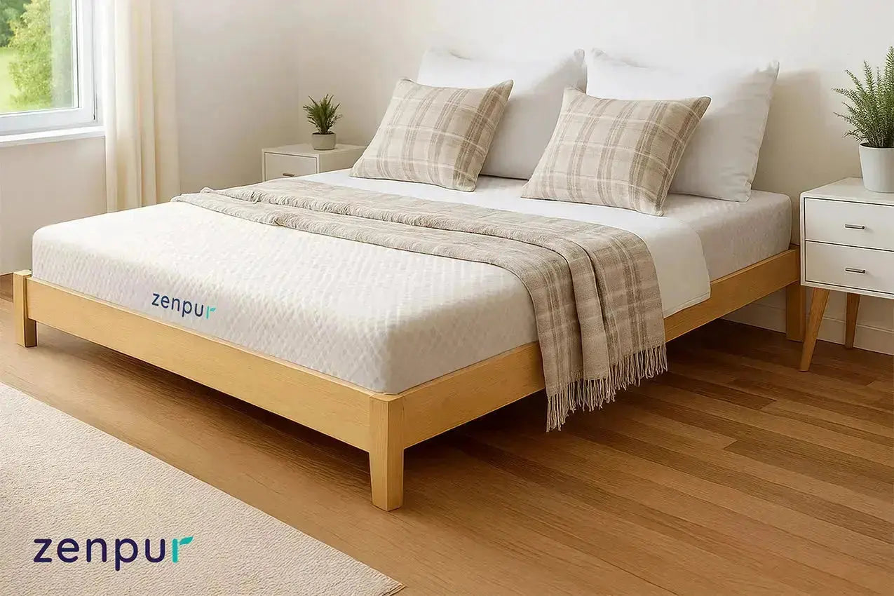 Matelas ZenPur 90x190 cm sur lit, soutien ergonomique et confort adapté à toutes les positions de sommeil