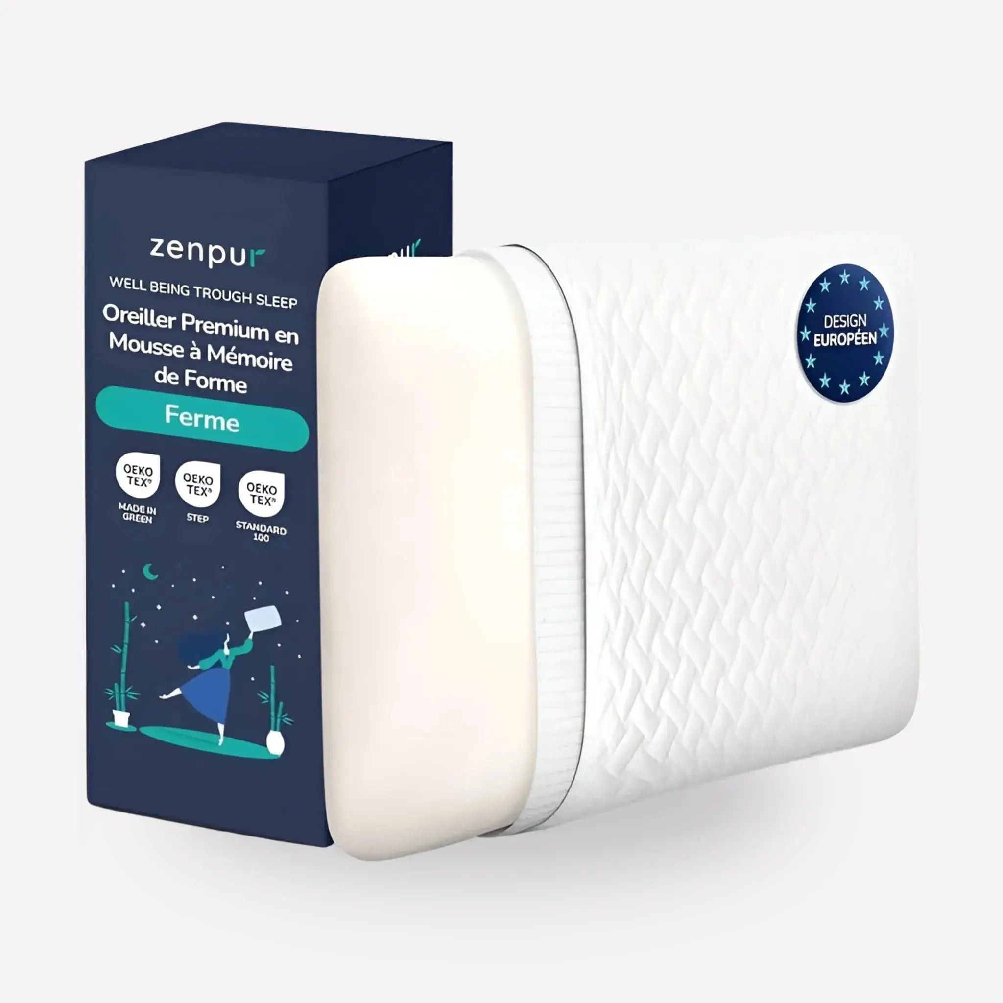 Oreiller ZenPur ferme à mémoire de forme pour un maintien optimal de la nuque et de la colonne vertébrale