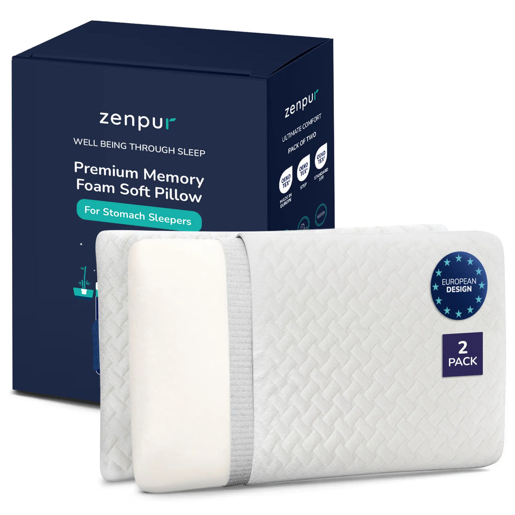 Oreiller ZenPur mémoire de forme dans son emballage certifié Oeko-TEX, prêt à l’emploi