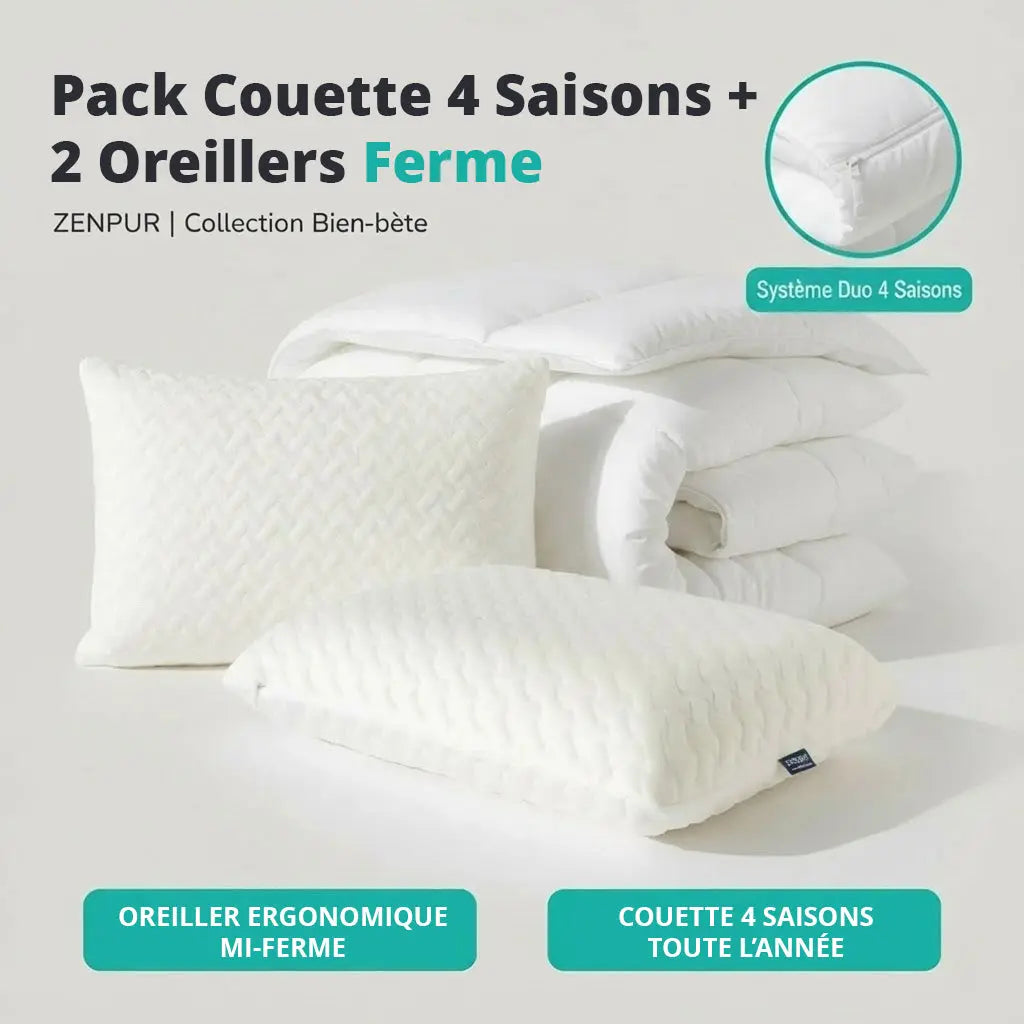 Pack 1 Couette 4 Saisons + 2 Oreillers Mémoire de Forme FERME ZenPur