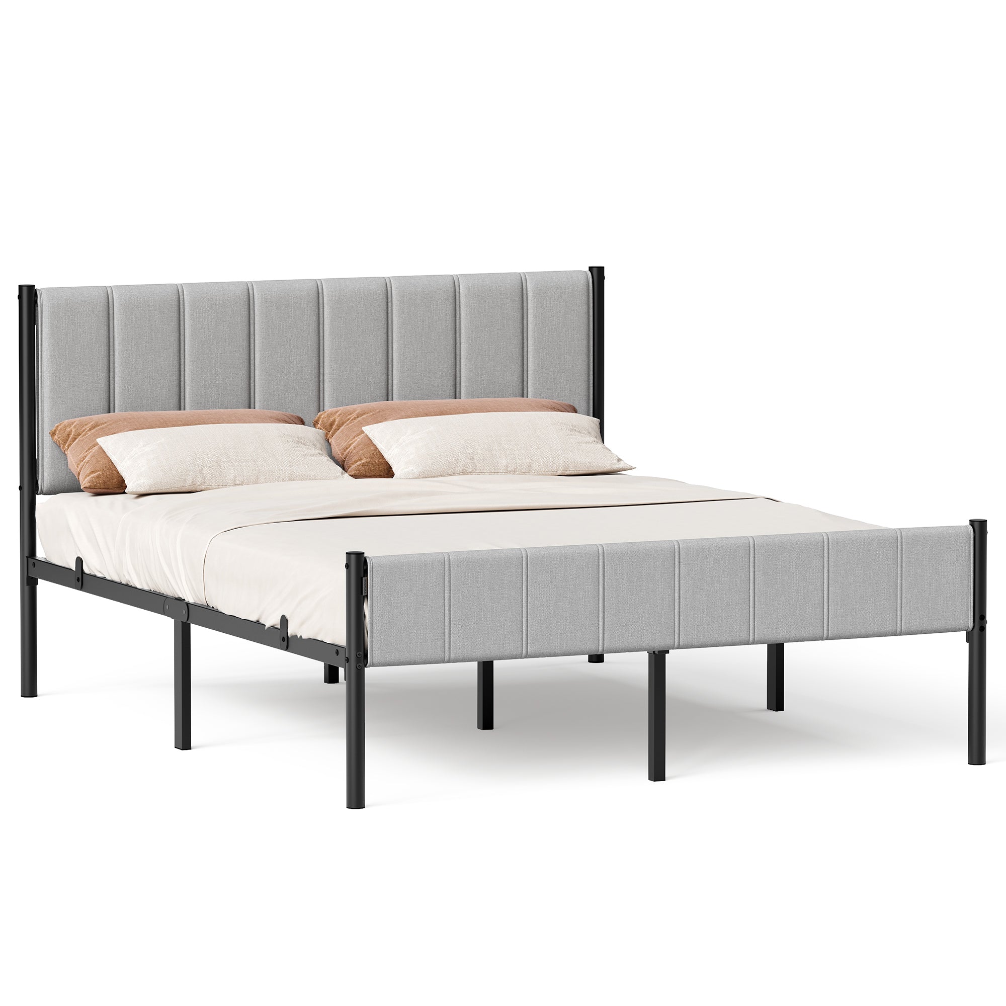 Cadre de lit double VASAGLE 160 x 200 cm avec tête de lit rembourrée, sommier à lattes en acier, supporte jusqu'à 500 kg, montage facile ZenPur