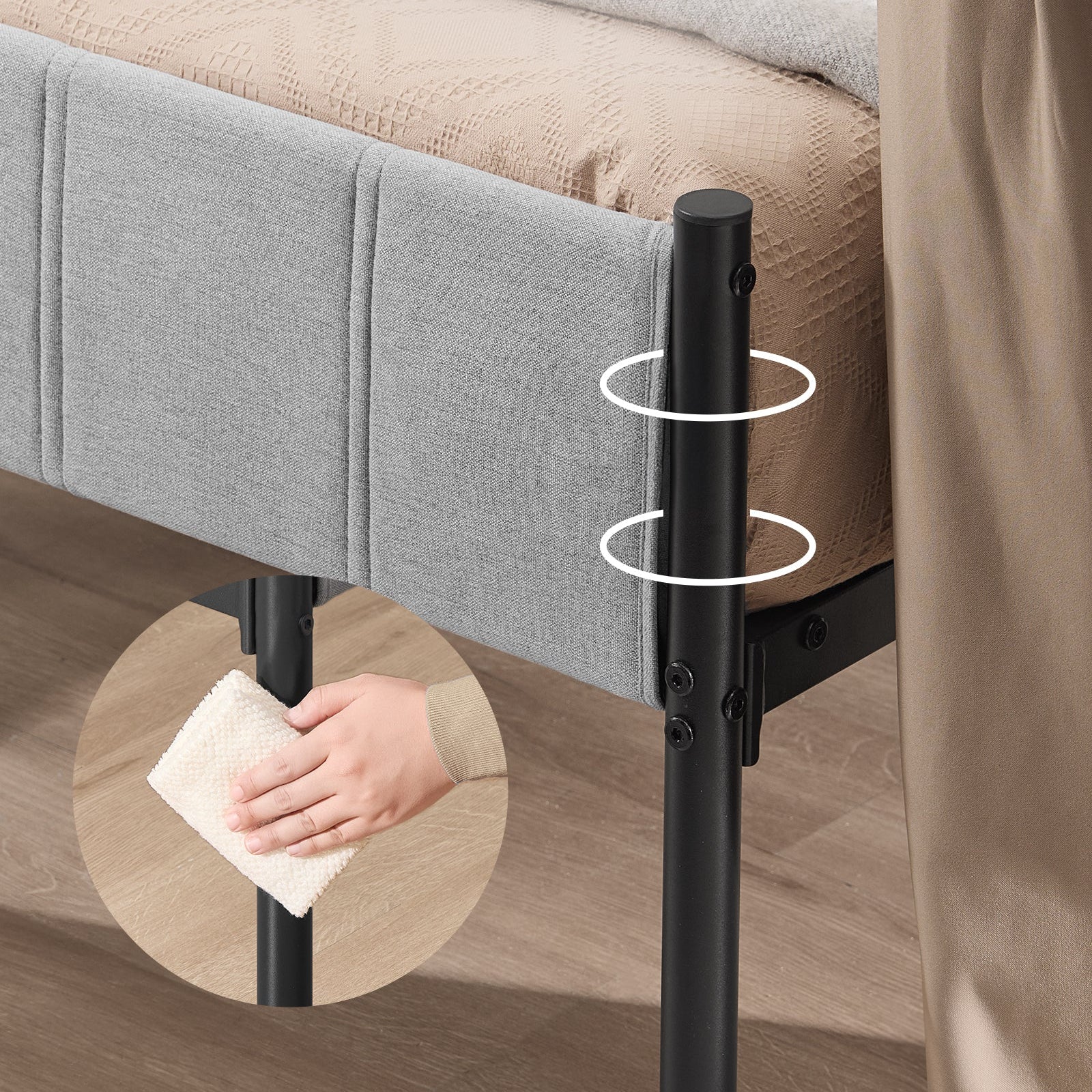 Cadre de lit double VASAGLE 160 x 200 cm avec tête de lit rembourrée, sommier à lattes en acier, supporte jusqu'à 500 kg, montage facile ZenPur