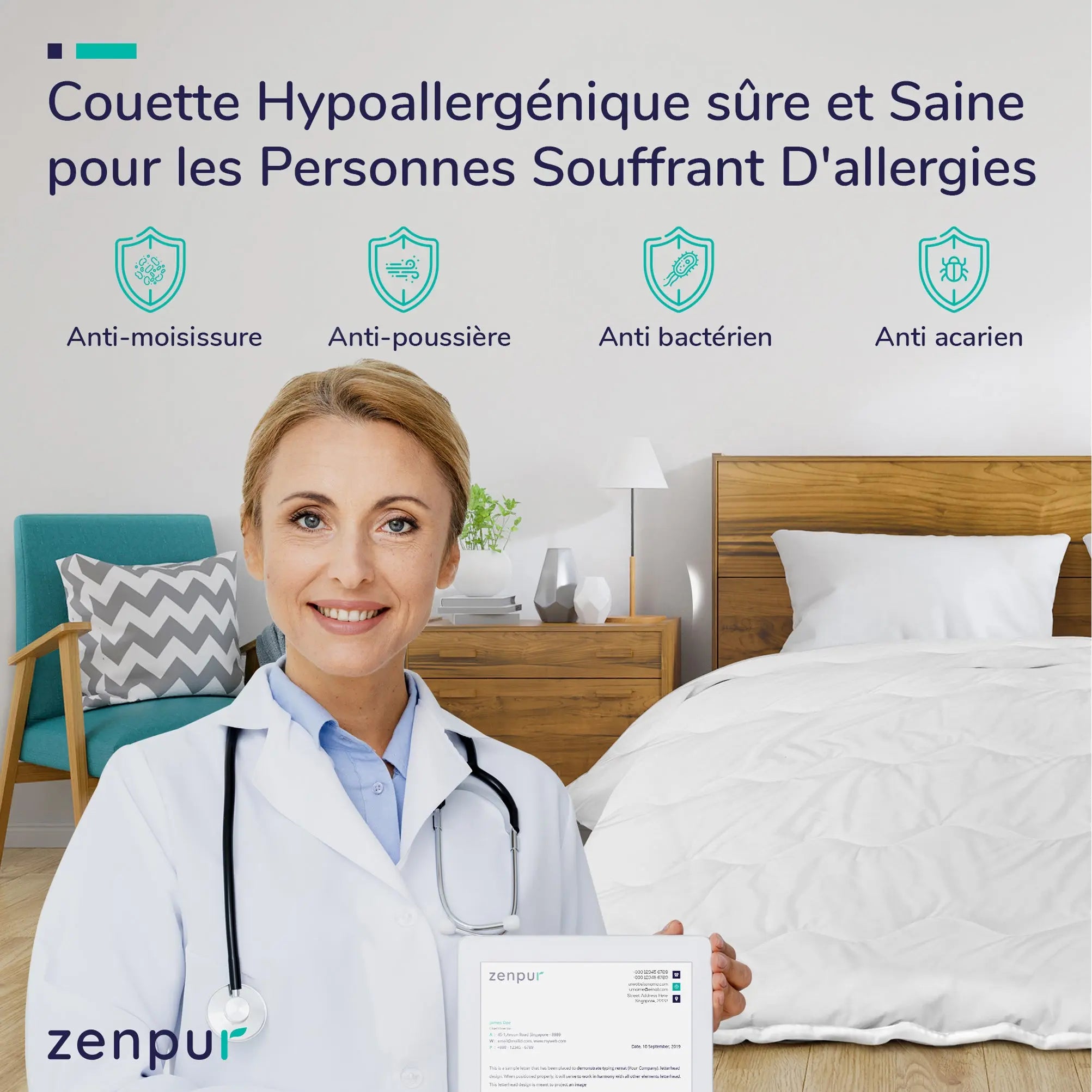 Couette Été Anti-Transpiration - Légère & Fraîche (200g/m²) Hypoallergénique Respirante ZenPur