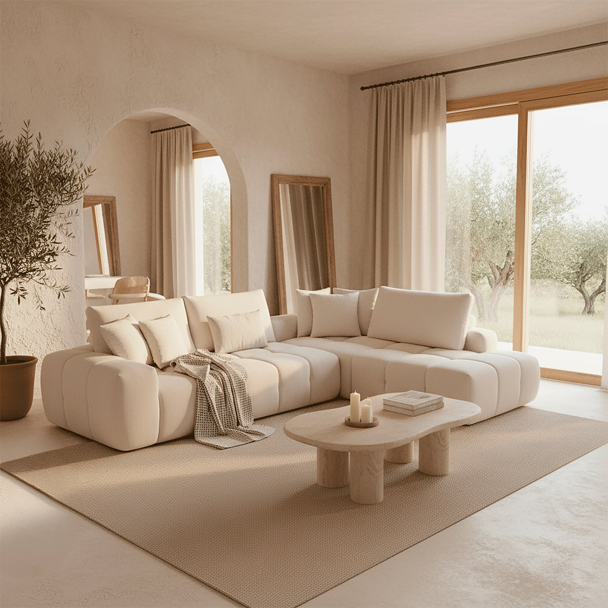 Canapé Compressé d'Angle Beige avec Méridienne Y215 - Ressorts Ensachés & Mousse Haute Densité (Copie) ZenPur