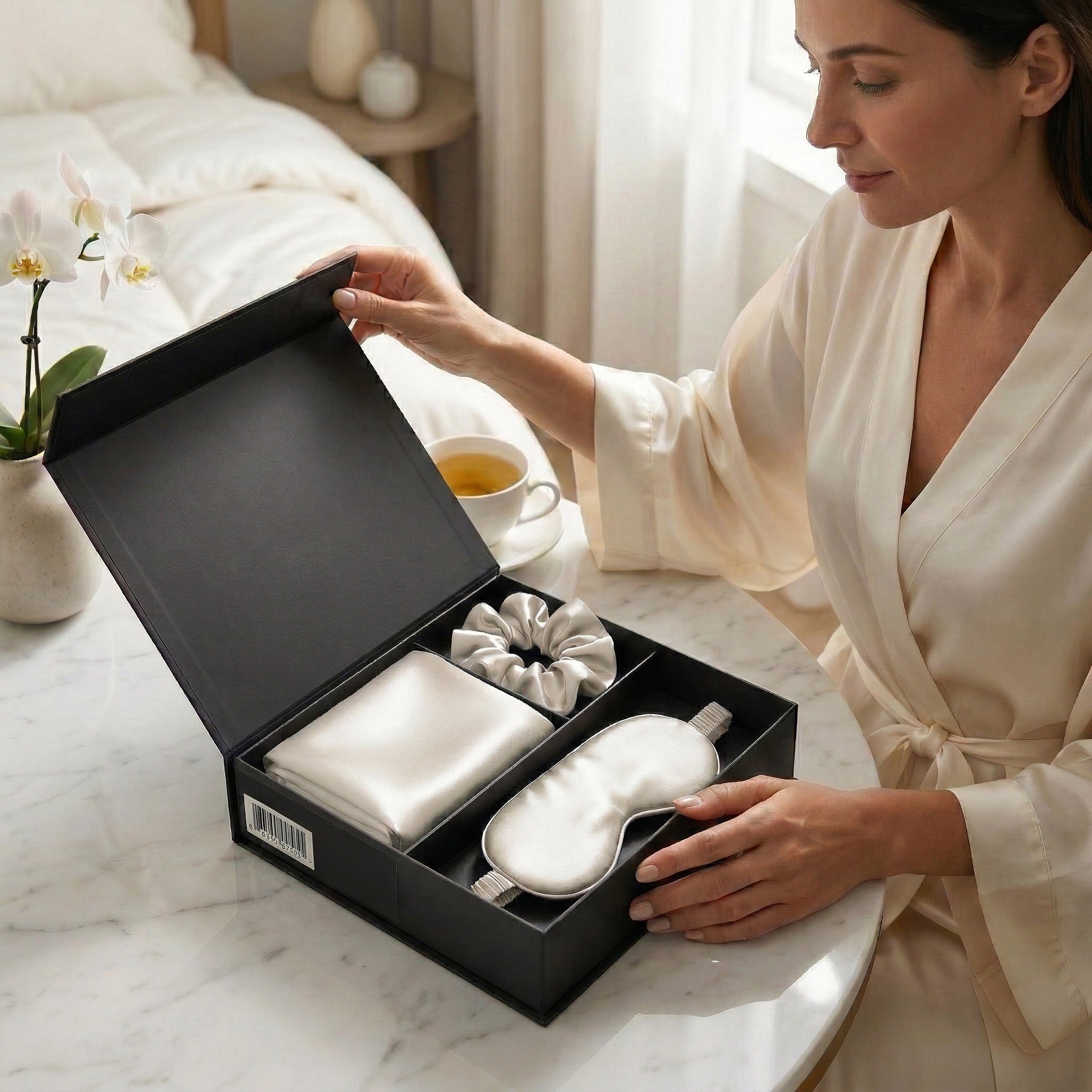 Coffret Cadeau en Soie - Taie d'Oreiller + Masque de Nuit + Chouchou - 100% Soie de Mûrier 22 Momme ZenPur