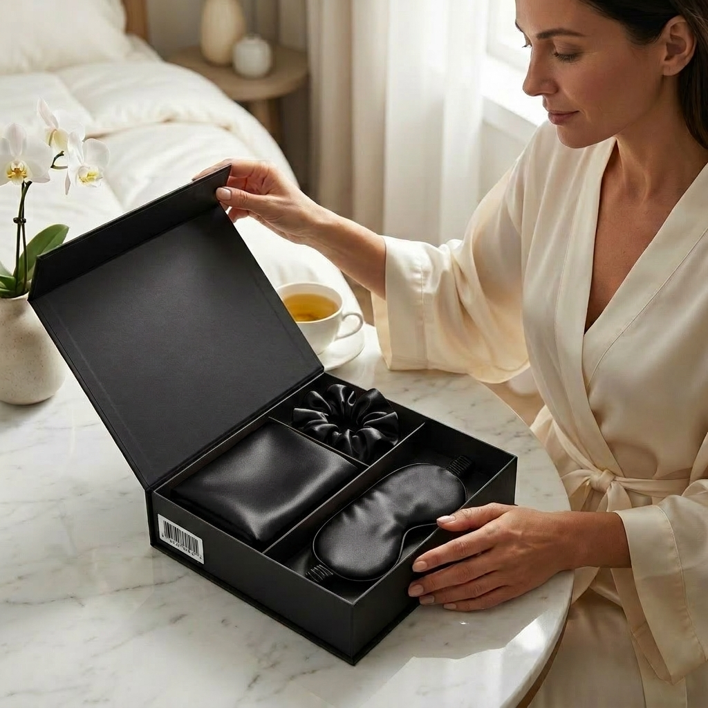 Coffret Cadeau en Soie - Taie d'Oreiller + Masque de Nuit + Chouchou - 100% Soie de Mûrier 22 Momme ZenPur