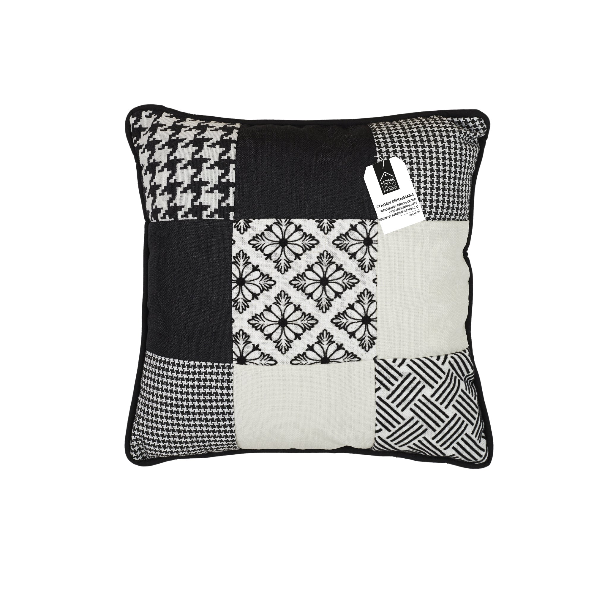 Lot de 2 Coussins Patchwork Noir et Blanc