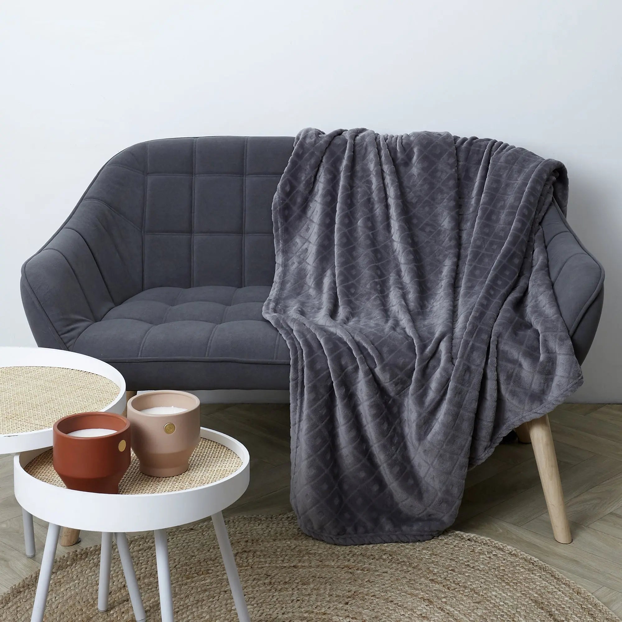 Plaid Embosse Gris 140X200Cm Zenpur