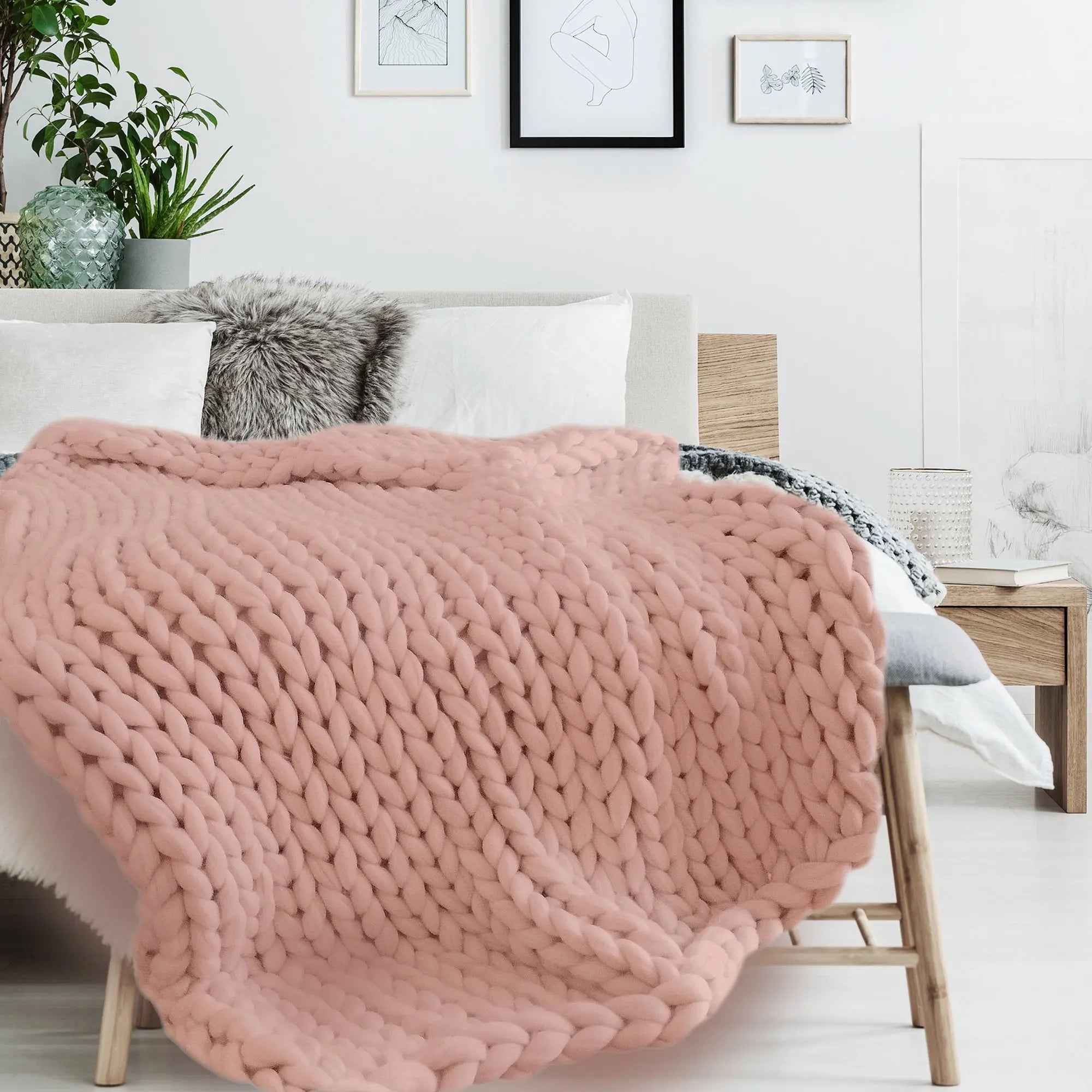 Plaid Grosse Maille Chunky Rose Zenpur